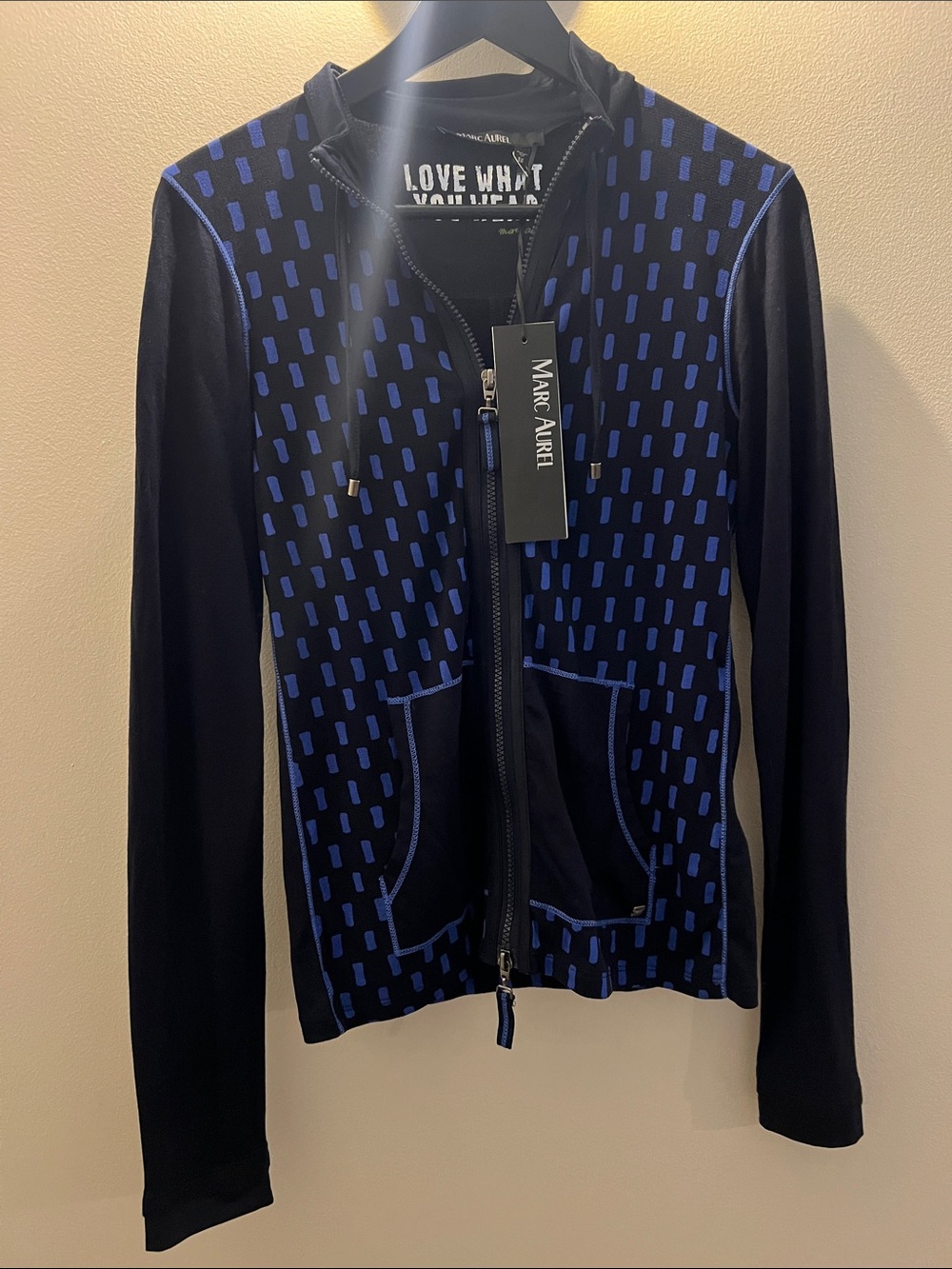 Marc Aurel Zip Hoodie with Blue Dash Print